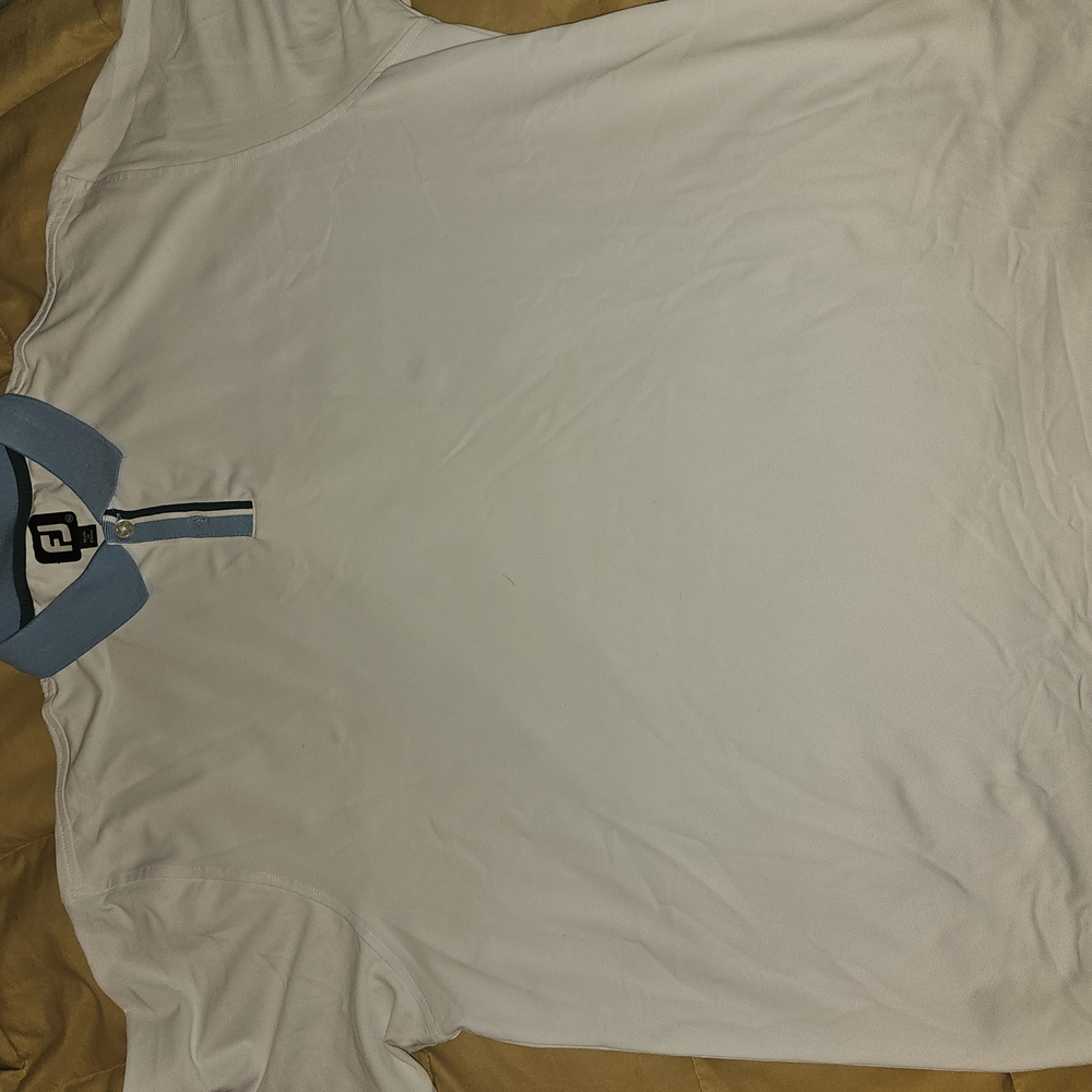 Men's White and Blue Polo Shirt